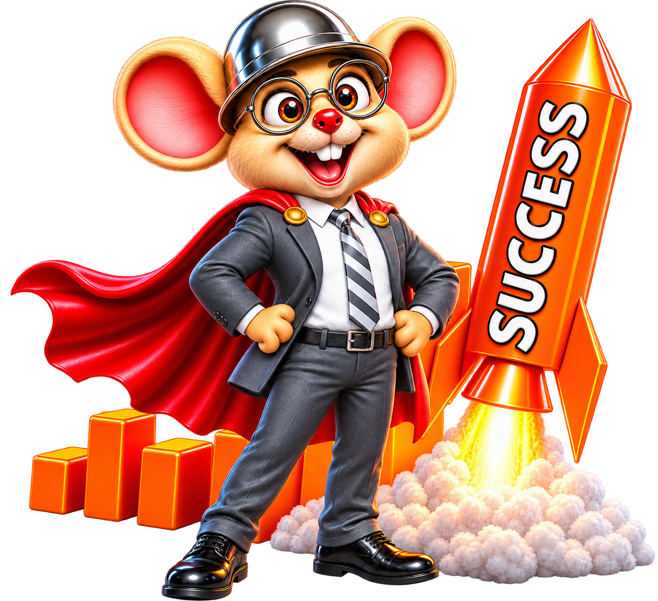 Clock Hop mouse riding the success rocket